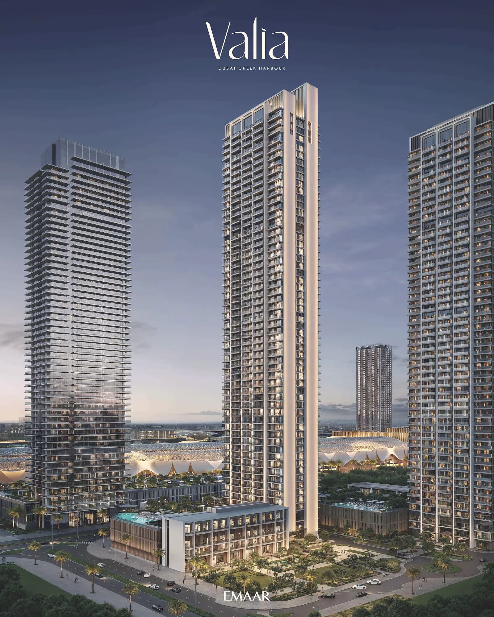 Valia tower at Dubai Creek Harbour, render